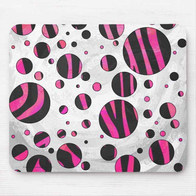 Black and Hot Pink Piloka Dot Zebra Mouse Pad (Front)
