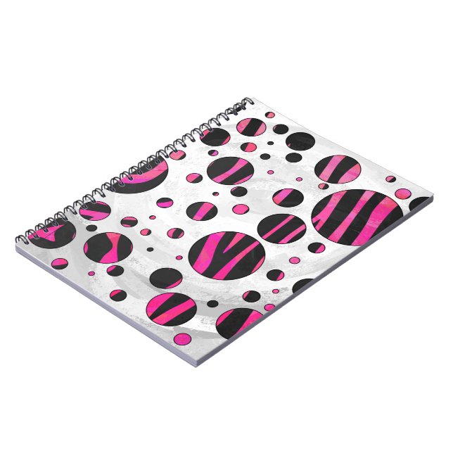 Black and Hot Pink Piloka Dot Zebra Notebook (Left Side)