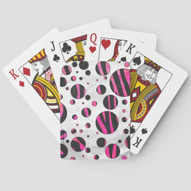 Black and Hot Pink Piloka Dot Zebra Playing Cards (Back)