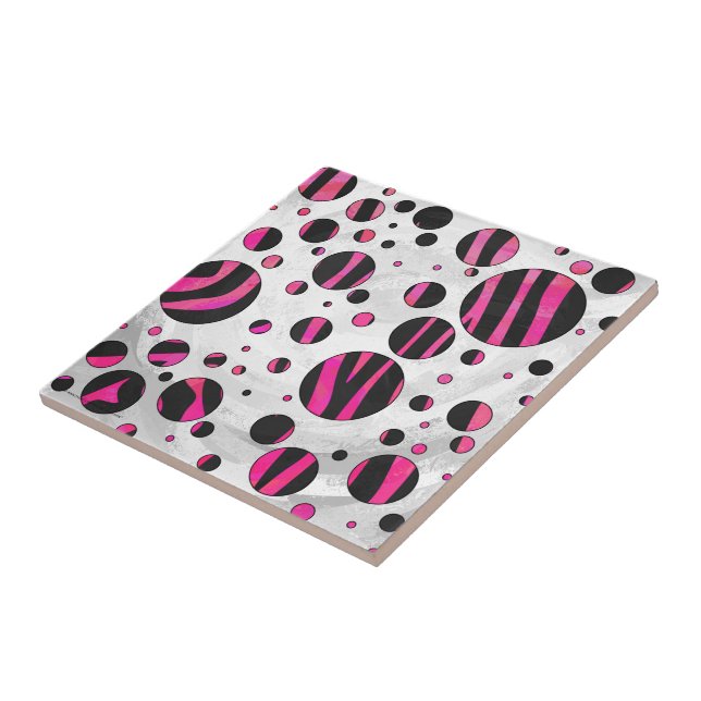 Black and Hot Pink Piloka Dot Zebra Tile (Side)