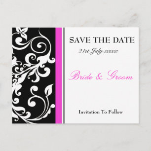 Black And Hot Pink Save The Date Announcement Postcard