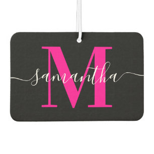 Black and Hot Pink Signature Modern Monogram Photo Air Freshener