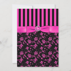Black and Hot-Pink Striped and Jewelled Invitation
