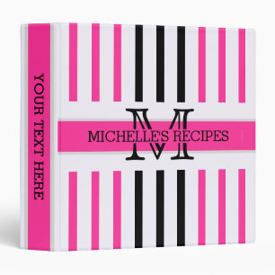 Black and Hot Pink Stripes Modern Monogram Binder
