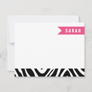 Black and Hot Pink Zebra Stripes Flat Note Cards