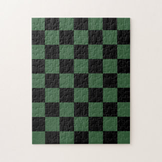 Black and Hunter Green Chequered Pattern Jigsaw Puzzle