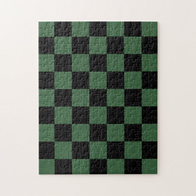 Black and Hunter Green Chequered Pattern Jigsaw Puzzle (Vertical)