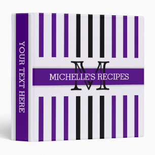 Black and Indigo Stripes Modern Monogram Binder