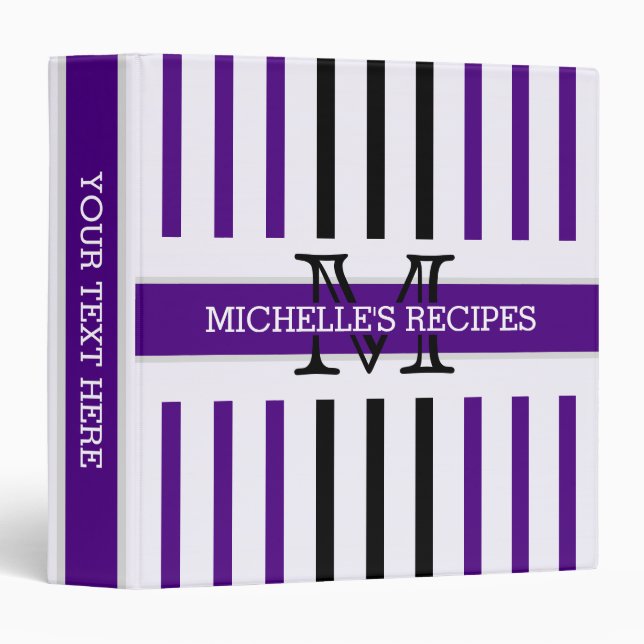 Black and Indigo Stripes Modern Monogram Binder (Front/Spine)