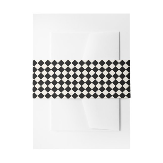 Black and Ivory Chequerboard Pattern Art Deco Jazz Invitation Belly Band (Front Example)