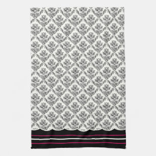 Black and Ivory Damask Designed Kitchen Towel