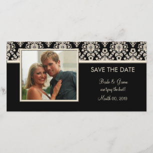 Black and Ivory Damask Save the Date Photo Cards