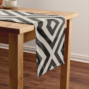 Black and Ivory Diamond X   Modern Farmhouse Short Table Runner
