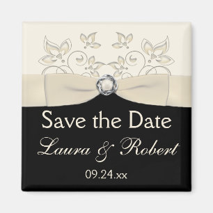 Black and Ivory Floral Save the Date Magnet