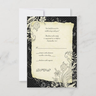 Black and Ivory Floral Wedding Reply Card