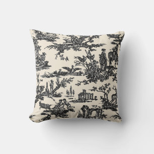 Black and Ivory French Toile Pattern Throw Pillow