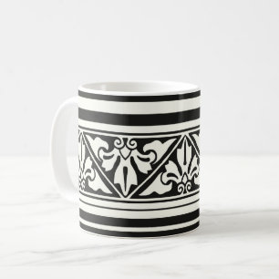 Black and Ivory Gothic Revival Leaf Border Coffee Mug
