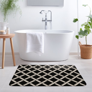 Black and Ivory Lattice   Modern Farmhouse Bath Mat