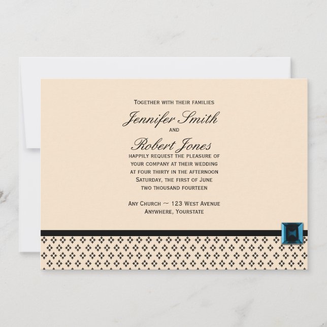 Black and Ivory Modern Damask Wedding Invitation (Front)