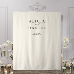 Black and ivory simple modern wedding backdrop tapestry