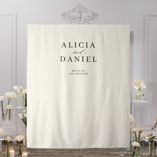 Black and ivory simple modern wedding backdrop tapestry (Creator Uploaded)