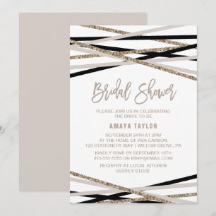 Black and Ivory Streamers Bridal Shower Invitation