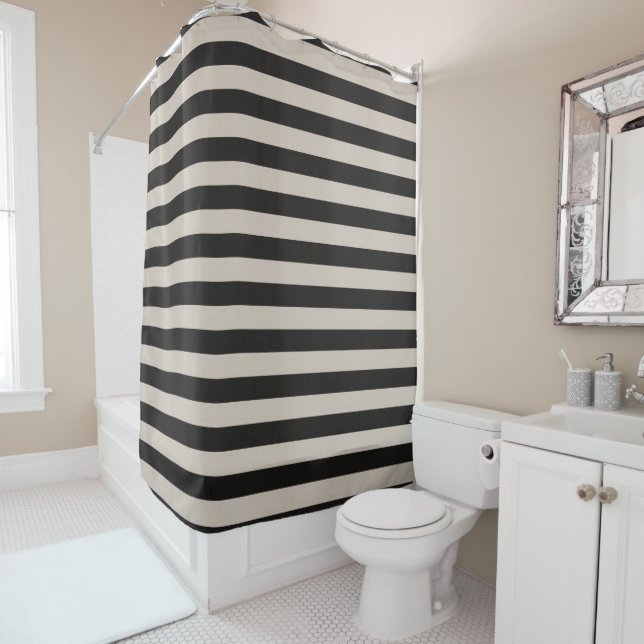 Black and Ivory Stripes | Farmhouse Bathroom Decor (In Situ)