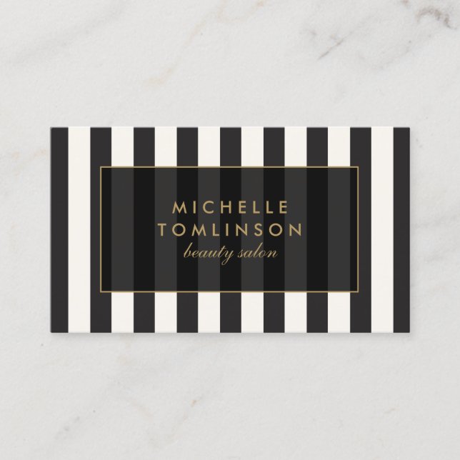 Black and Ivory Stripes Salon III Business Card (Front)