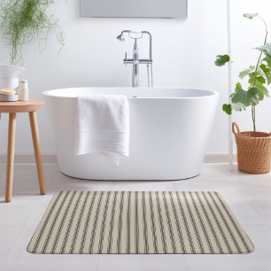 Black and Ivory Ticking Stripes   Modern Farmhouse Bath Mat