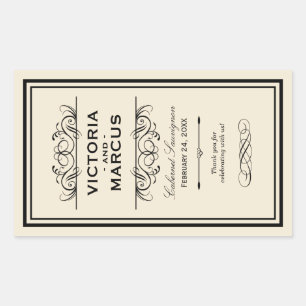 Black and Ivory Wedding Wine Bottle Monogram Favou Sticker