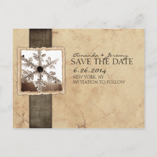 Black and Ivory Winter Snowflake Save the Date Announcement Postcard