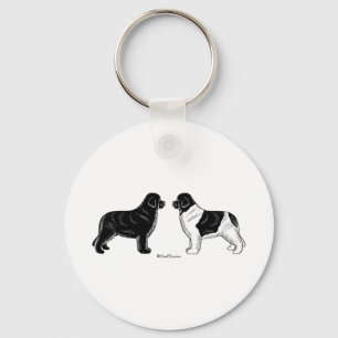 Black and Landseer Newfoundland Dogs Keychain