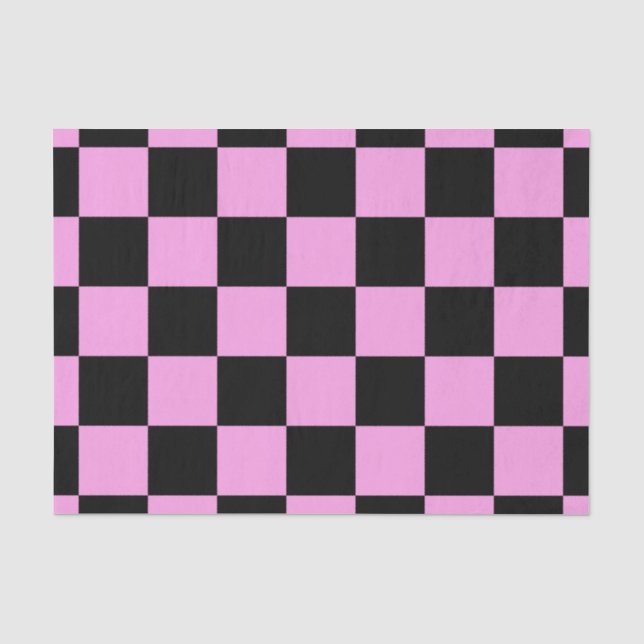 Black and Lavender Rose Chequered Pattern Tissue Paper (Front)