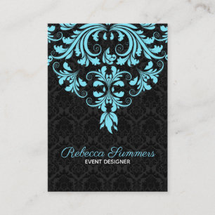 Black And Light Blue Floral Lace Business Card