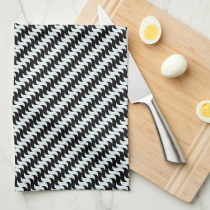 Black and Light Blue Waves Pattern Kitchen Towel