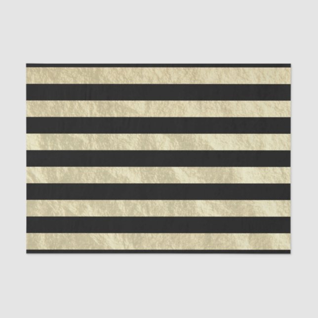 Black and Light Golden Stripe Foil Look Tissue Paper (Front)