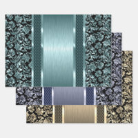 Black and light green, gold, and blue tint damask