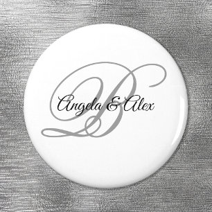 Black and Light Grey Fancy Script Monogram White Magnet