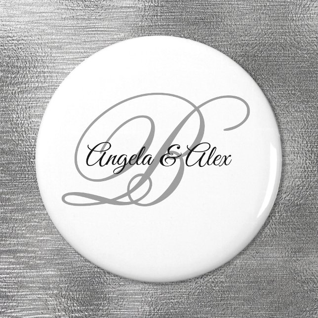 Black and Light Grey Fancy Script Monogram White Magnet (Creator Uploaded)