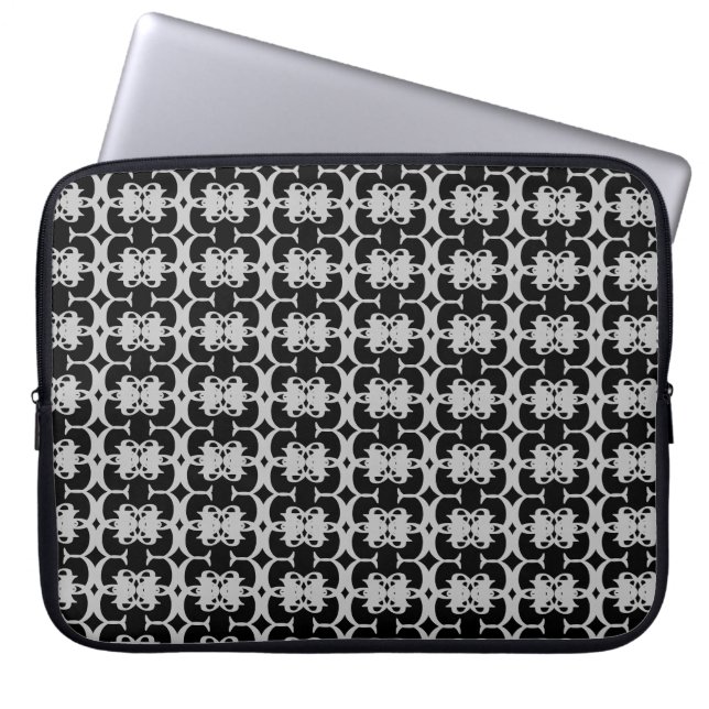 Black and Light Grey Geometric Pattern Laptop Sleeve (Front)