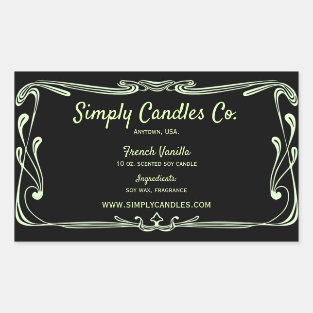 Black and Light Lime Border Candle Jar Label (Front)