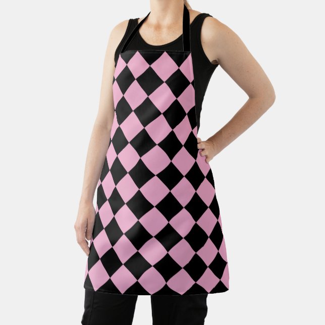 Black and Light Pink Chevron Pattern Stylish Apron (Insitu)