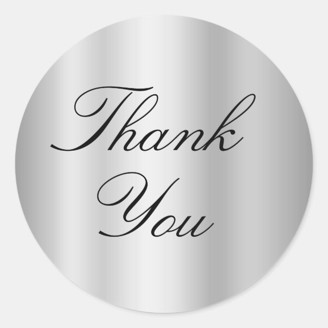 Black and Light Silver Shiny Gradient Thank You Classic Round Sticker (Front)