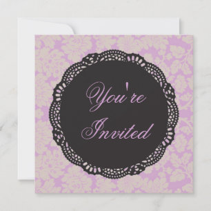 Black and Lilac Damask Invitation