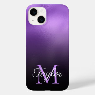 Black and Lilac Purple Ombre Faux Foil Monogram Case-Mate iPhone 14 Case