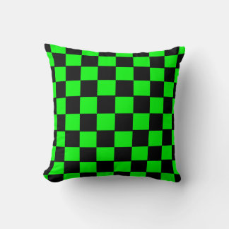 Black and Lime Green Chequerboard Pattern Throw Pillow