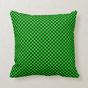 Black and Lime Green Chequered Throw Pillow