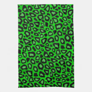 Black and Lime Green Leopard Animal Print Kitchen Towel