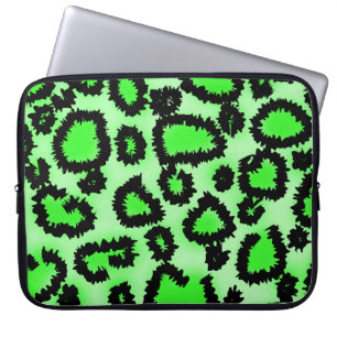Black and Lime Green Leopard Print Pattern. Laptop Sleeve