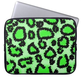 Black and Lime Green Leopard Print Pattern. Laptop Sleeve